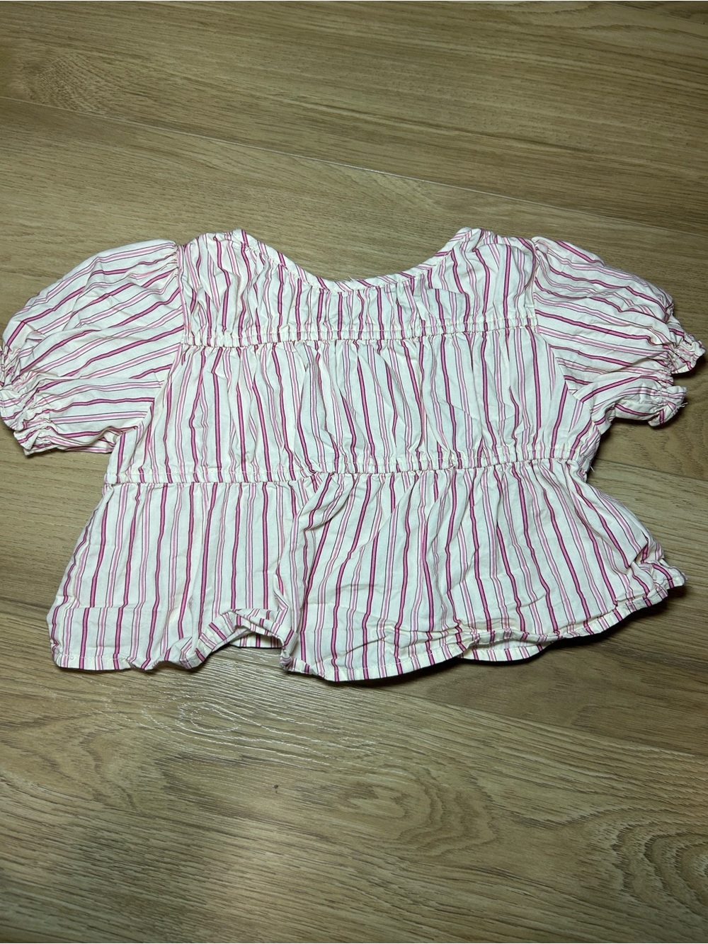 Zara White and Pink Striped Peplum Blouse